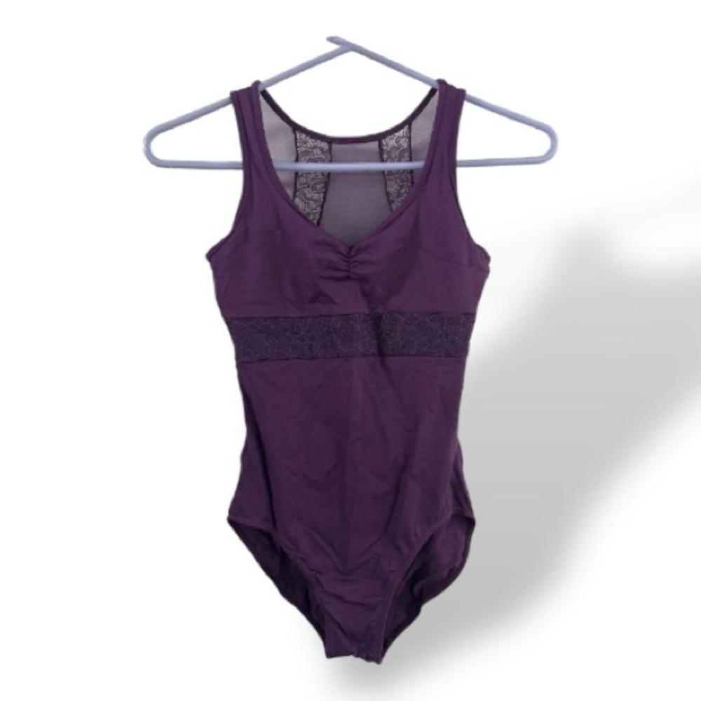 Vintage Purple Lace-Trimmed mesh back Bodysuit